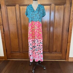 Vibrant Floral Maxi Dress in Blue and Pink